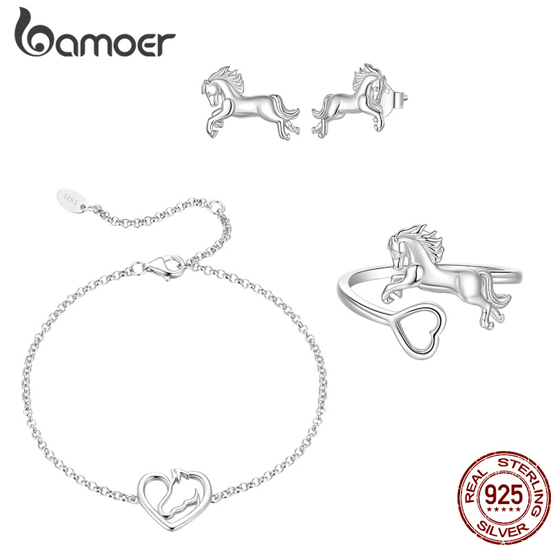 Bamoer Original 925 Brincos De Prata Esterlina Coração Cavalo Design Simples Jóias Presente Feminino