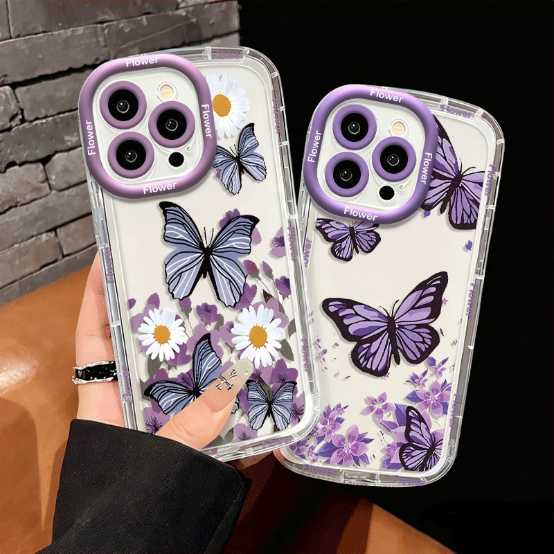 Capinha Capa Material transparente TPU borboleta roxa Samsung A04 A05 A15 A23 A32 A34 A35 A50 A52 A55 A72