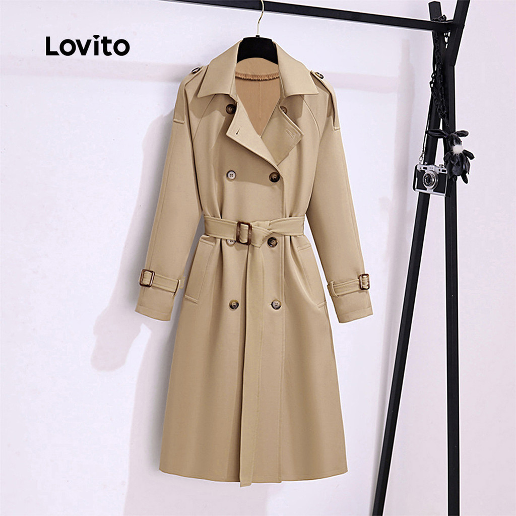 Lovito Casaco Casual Com Fivela Lisa, Casaco De Outono E Inverno Para Mulheres LNL101628