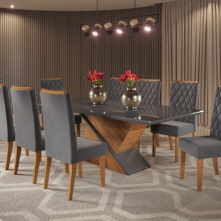 Mesa de Jantar Retangular 200x90 Noble com 8 Cadeiras Iza Mel/Grafite em Oferta na Shopee