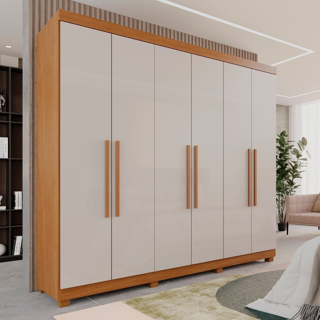 Guarda-Roupa Casal Casal 6 Portas 3 Gavetas Roma Espresso Móveis Cinamomo/Off White em Oferta na Shopee