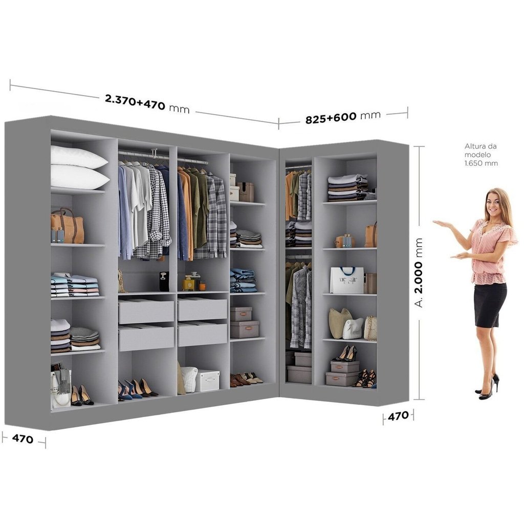 Detalhes do Guarda-roupa Modulação 11 Portas Canto Paris Ônix