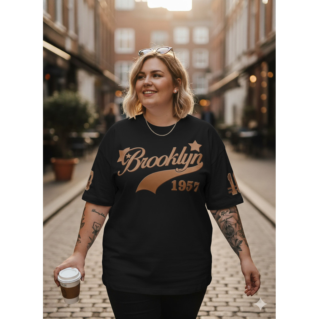 Tshirt Feminina Brooklyn 1957 Estilosa Estampada Lançamento Camiseta 100% Algodão Camisetão Camisa Oversized Mikko Shopp
