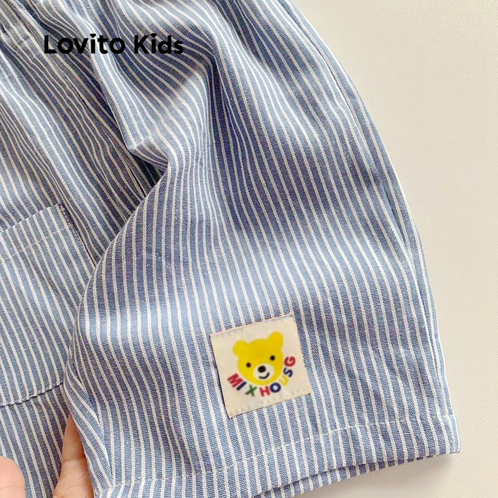 Detalhes do Lovito Kids Shorts Casuais com Textura Delicada Shorts Azul de Primavera/verão para Menino LNL111138