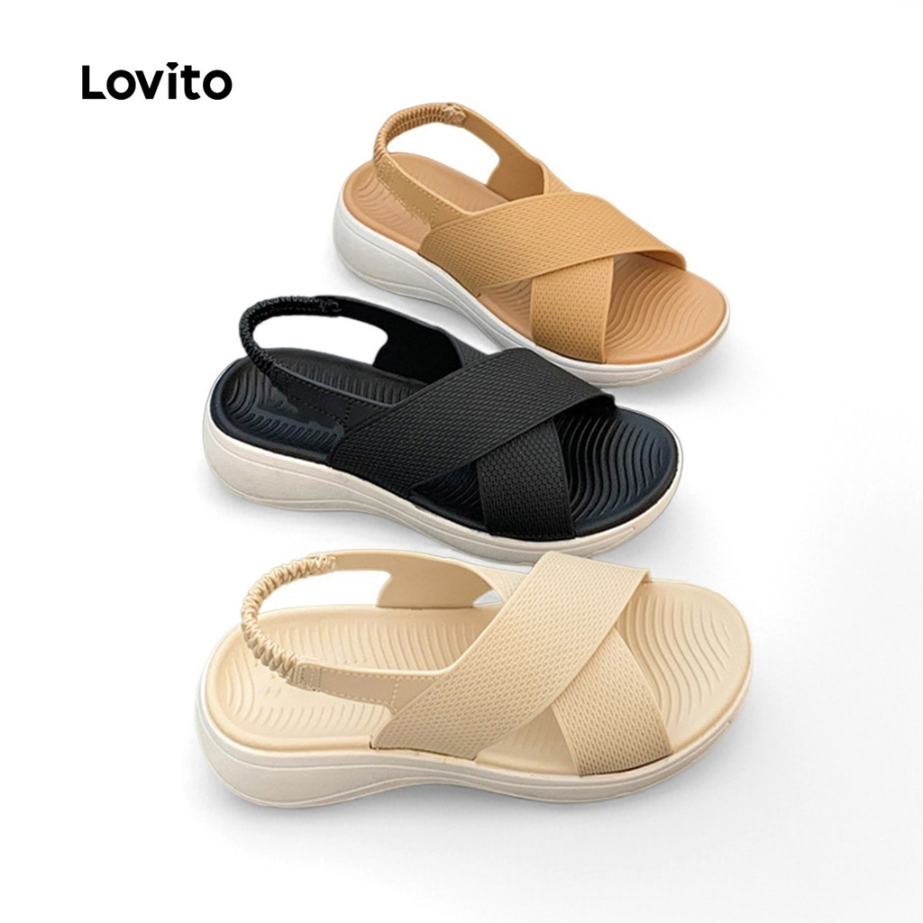 Lovito Sandálias Casuais Planas Cruzadas para Deslocamento O Ano Todo Pretas LFA86044 em Oferta na Shopee