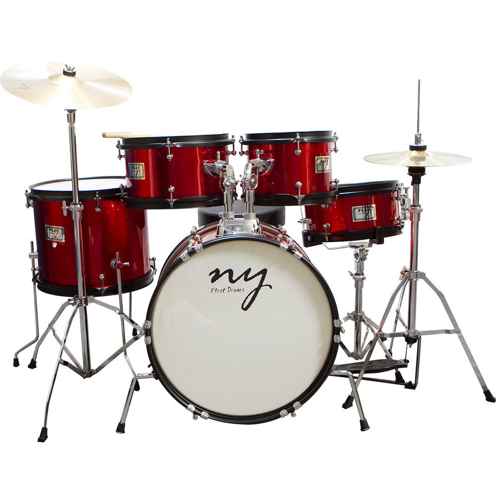 Bateria Acústica Infantil Junior 2T Vermelha com Banco New York