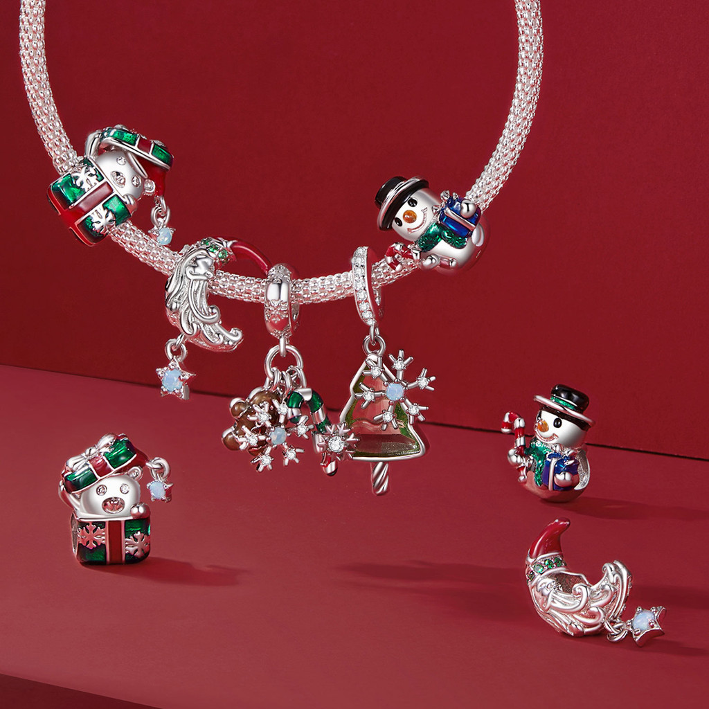 Detalhes do Bamoer 925 Prata Esterlina Contas De Natal Encantos , Boneco De Neve Árvore Elk Padrões Para DIY Pulseira Colar Jóias Fa