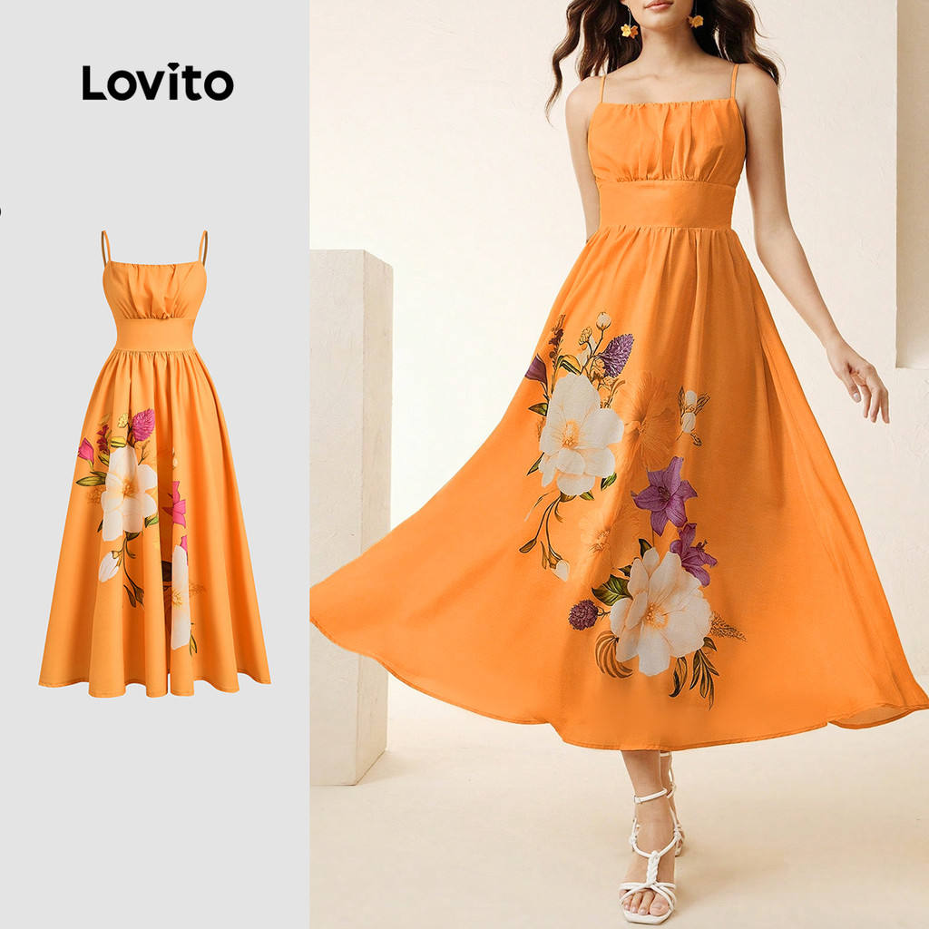 Lovito Vestido Casual Ajustável com Alças para Primavera/verão Amarelo para mulheres L154ED1160 em Oferta na Shopee