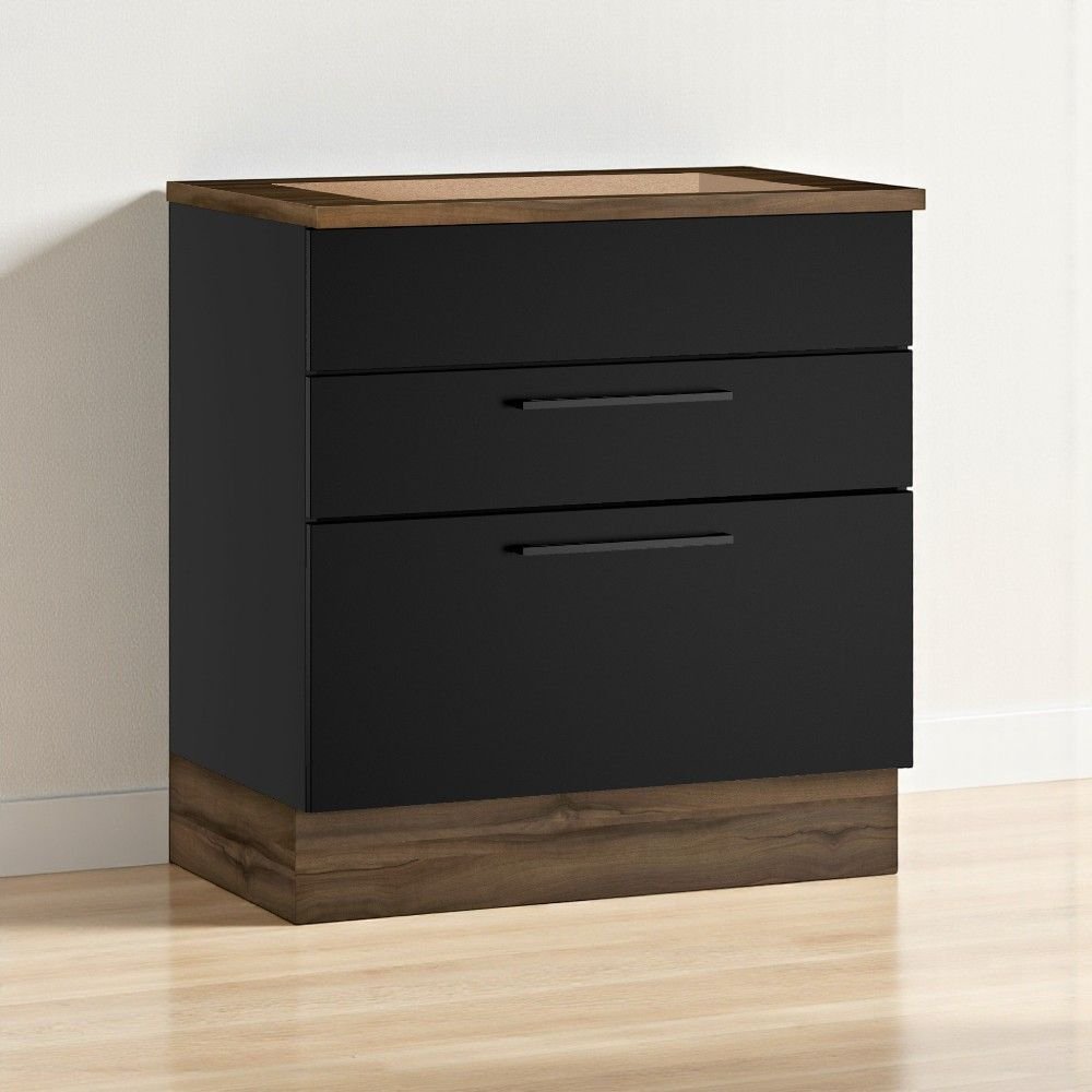 Balcão Cozinha em Aço 2 Gavetas 80cm com Tampo para Cooktop 5 Bocas Rodapé PVC Exclusive Itatiaia  Grafite/Preto Matt em Oferta na Shopee