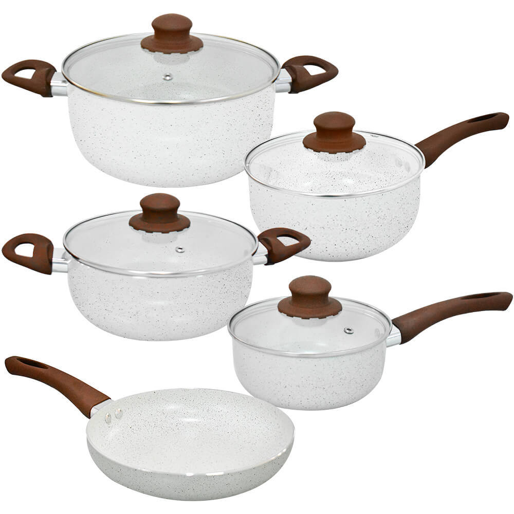 Jogo de Panelas de Indução Antiaderente Cerâmica Vanilla Florença 5 peças - Hauskraft Premium em Oferta na Shopee