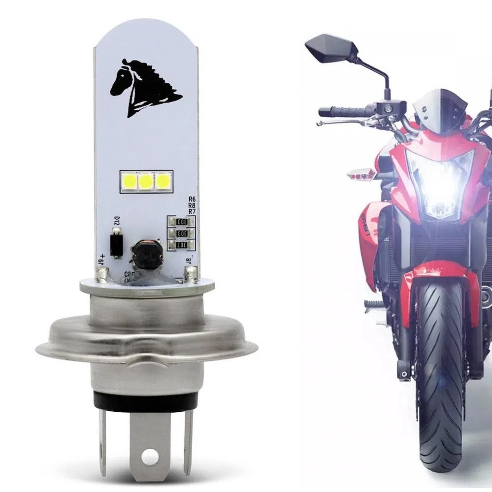 Lâmpada Led H4 8000k Prime Stallion Farol Moto Pop 110 CG125/150/160 Cbx250 Cb300 Xre