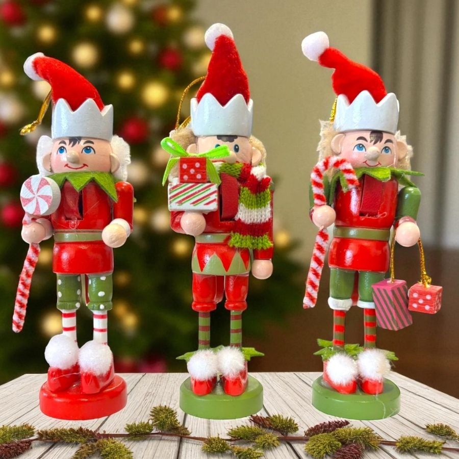 Kit Boneco Duendes de Madeira - Vermelho e Verde - 12cm - 3 unidades - Rizzo