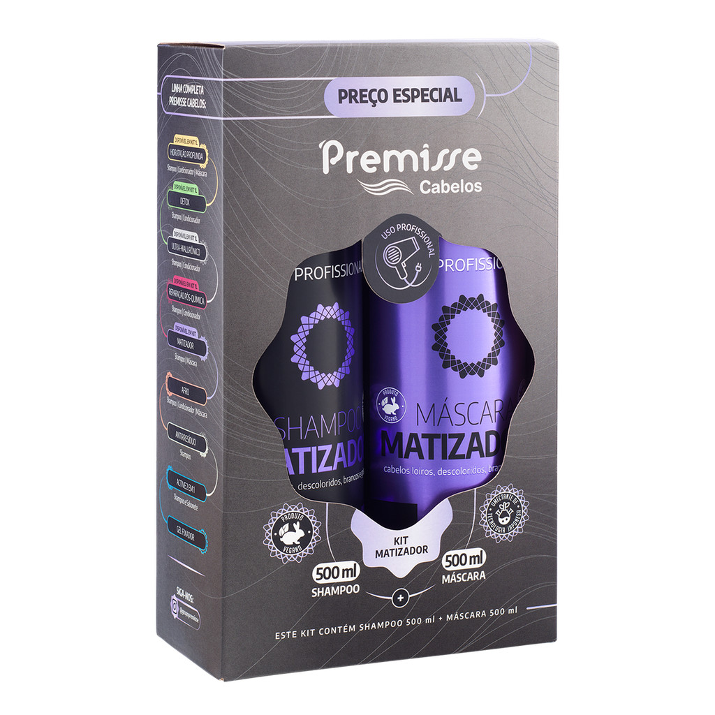 Kit Shampoo Matizador e Máscara Matizadora 500ml - Premisse