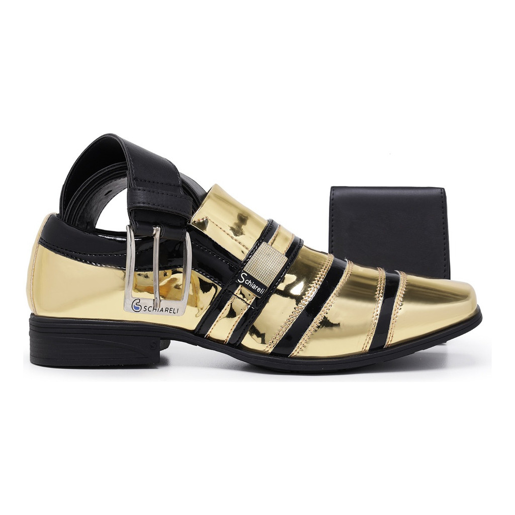Kit Sapato Social Carteira E Cinto Masculino Verniz Mocassim