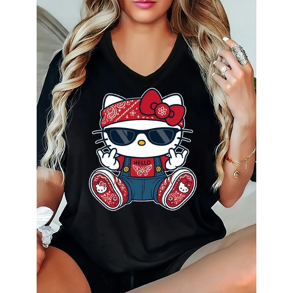 [Camiseta Premium em Algodão Puro]SISI Camiseta Premium Hello Kitty Plus Size Unissex Oversized 100% Algodão