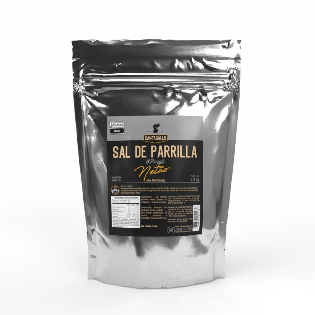 Sal de Parrilla e Pimenta Netão CantaGallo 2kg - Atacado Linha Profissional Carne Churrasco