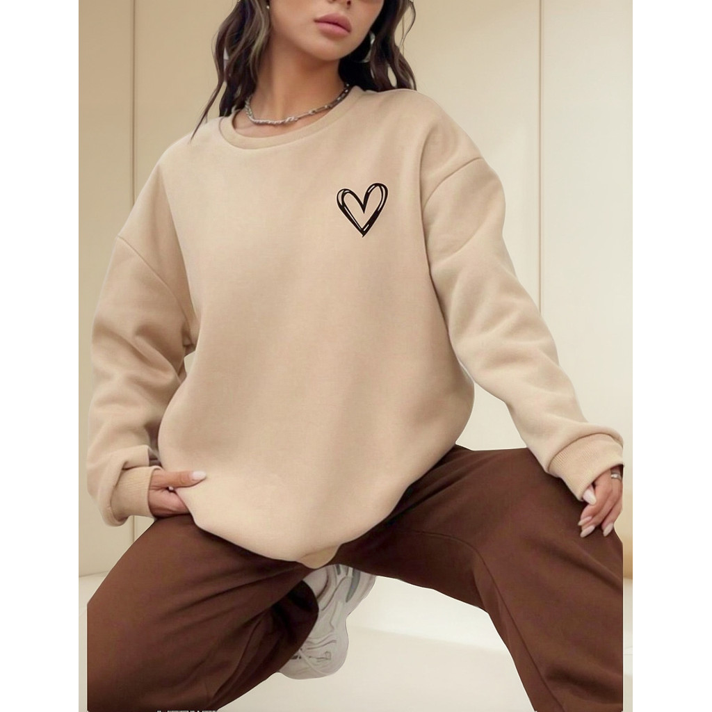 Moletom Feminino Sem Capuz Flanelado Estampado Lançamento
