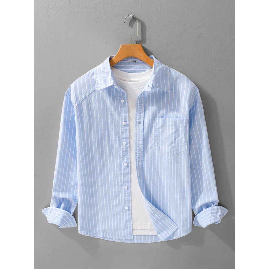 2026 primavera novo estilo azul listras verticais camisa de manga comprida masculina High-End negócios Commuter camisa j