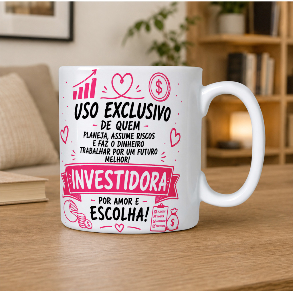 Caneca Porcelana Investidora Presente Mercado Financeiro