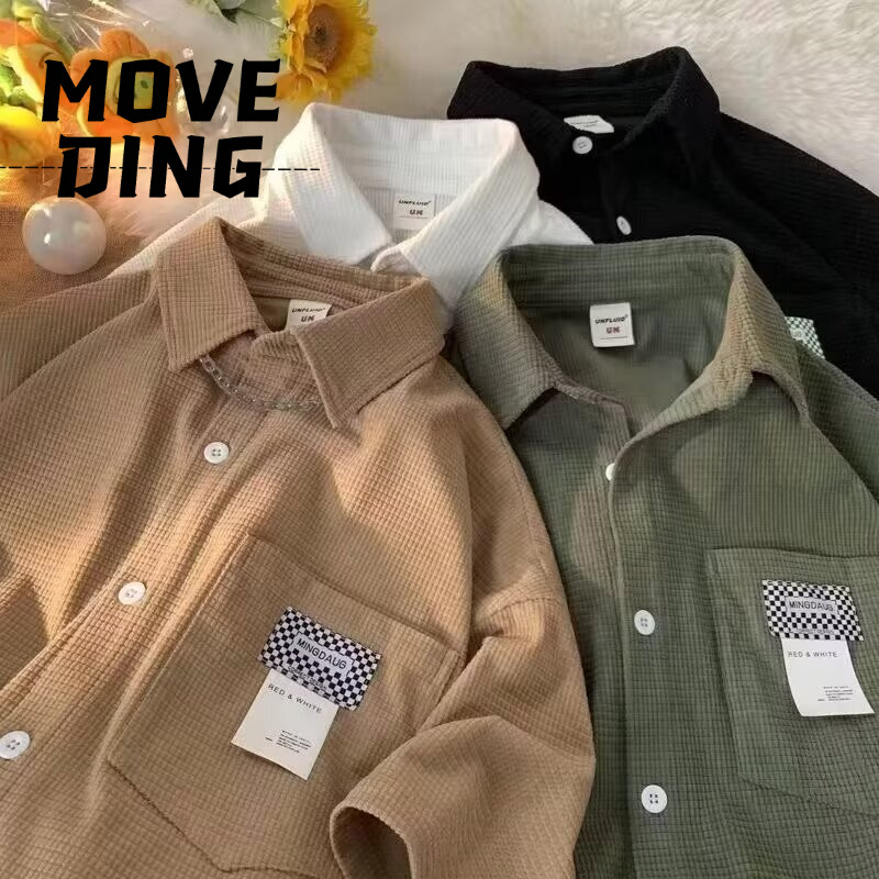 MoveDing Camisa Masculina De Manga Curta Marca De Moda Americana Estilo Universitário De Alta Qualidade