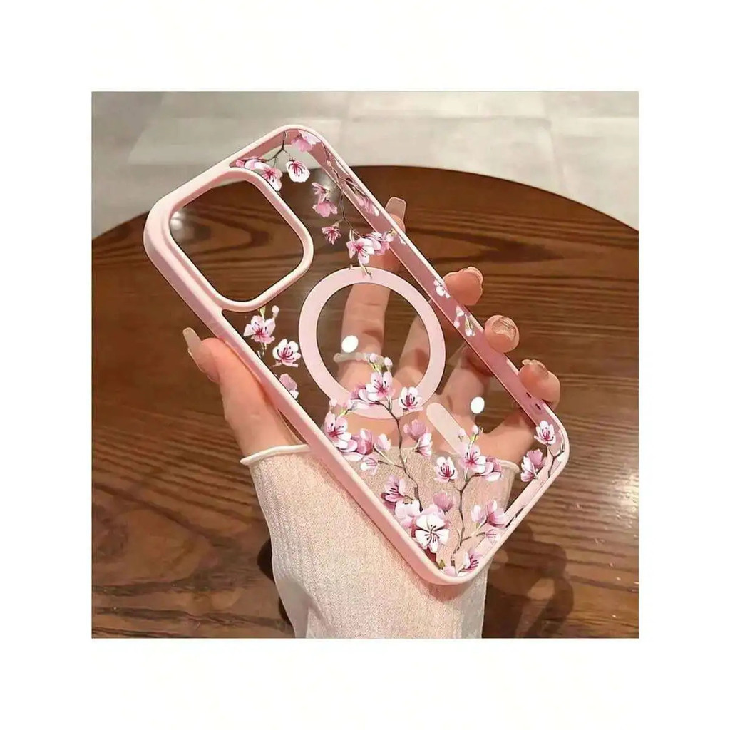 Capa de telefone magnética com flor compatível com , , capa de silicone transparente macia e elegante compatível 