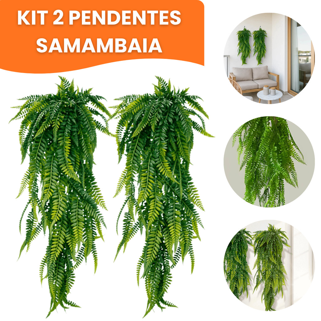 Kit 2 Pendente Samambaia Artificial 80cm Realista Planta Decoração Parede Flor Folhagem