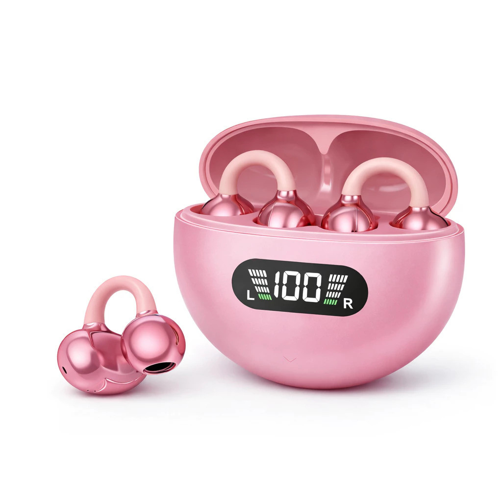 Fone Bluetooth Clip Ear Sem Fio TWS com Microfone Display LED e Estojo de Carregamento