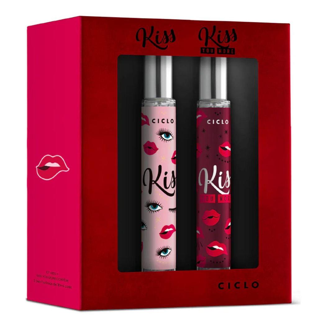 Kit Ciclo Kiss e Kiss You More Perfume Deo Colônia 30ml Presente Conjunto Combo