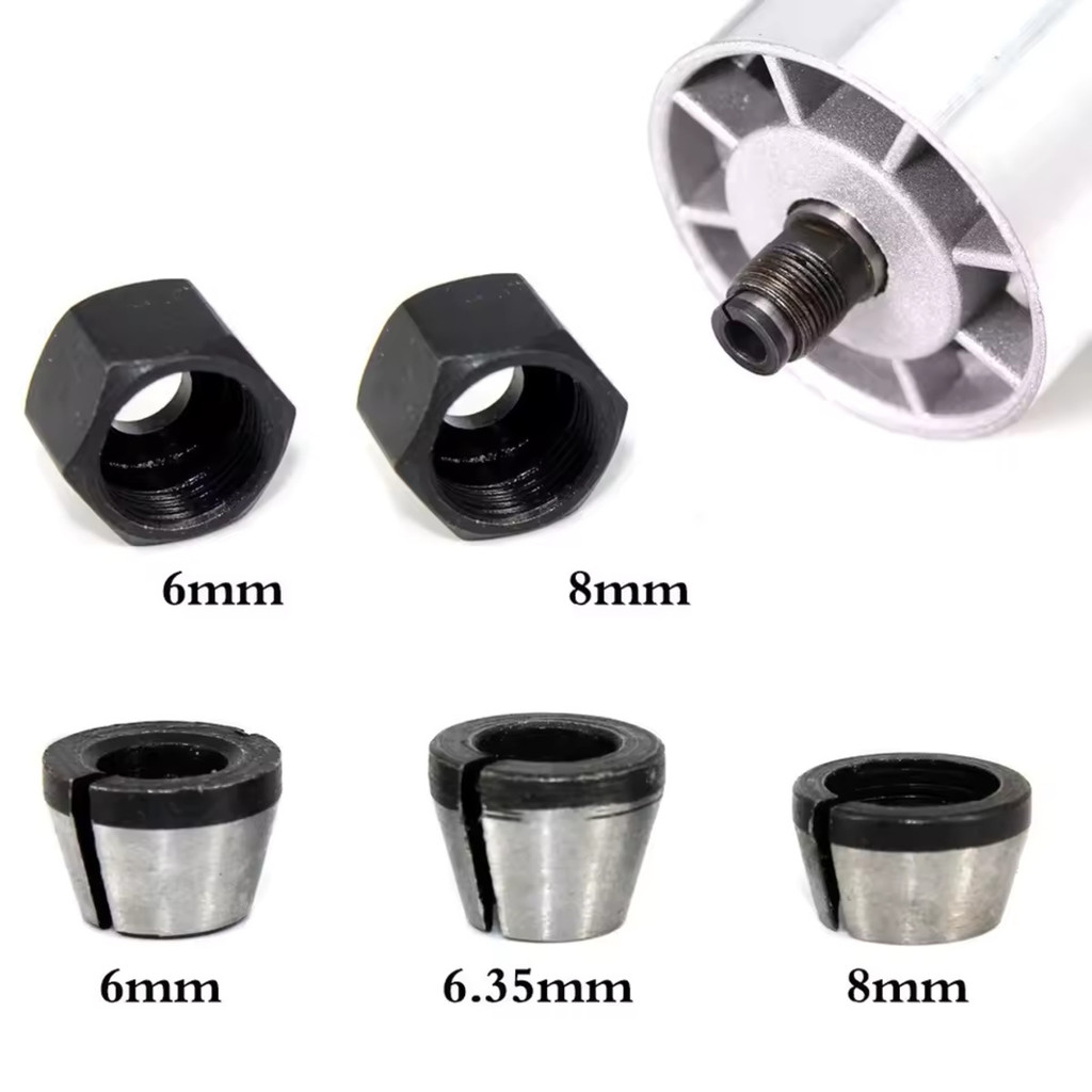Adaptador Pinça De Tupia Laminadora Haste 6mm 6,35mm 8mm Porcas Para Fixação Fresa Mandril