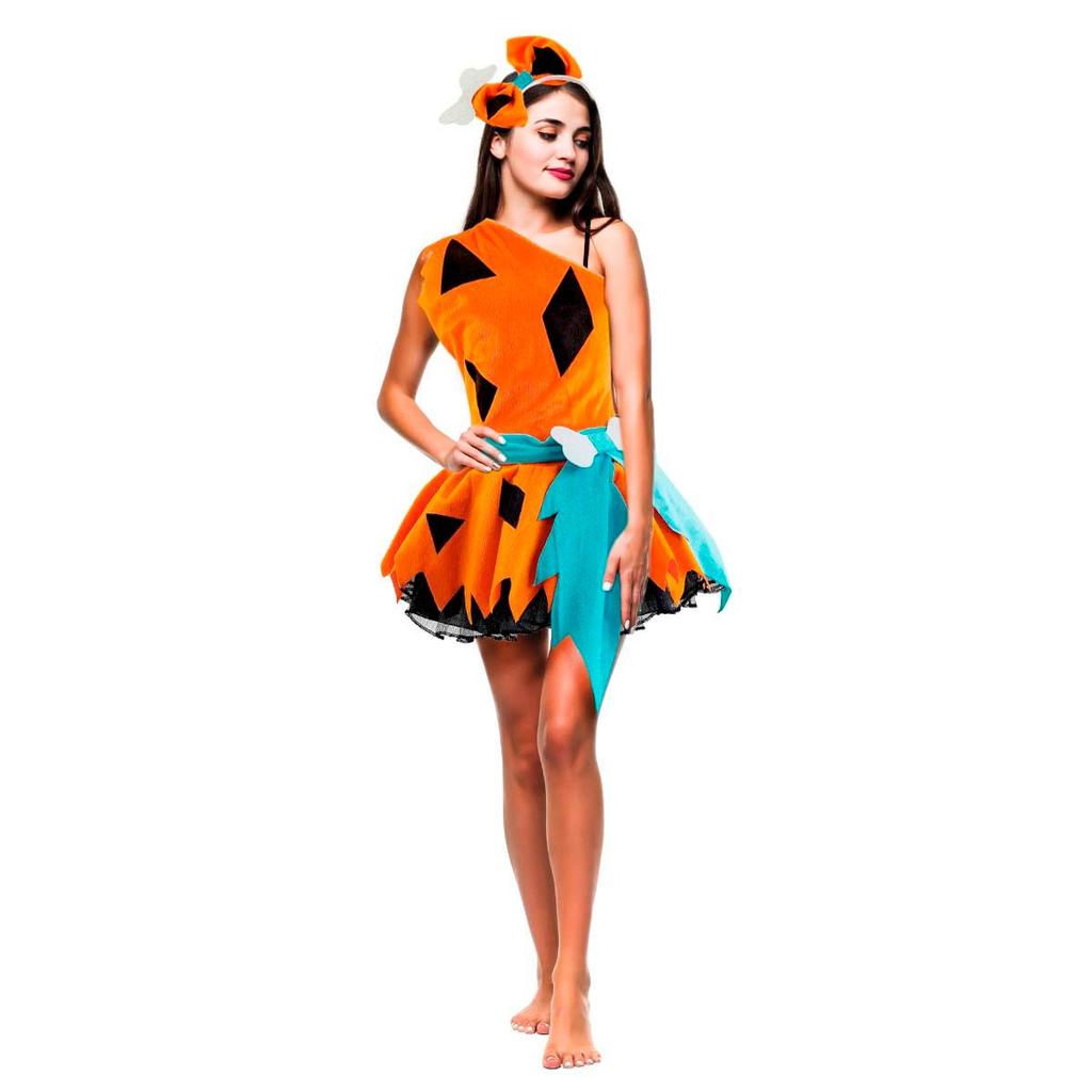 Fantasia Pedrita Flintstone Mulher da Caverna Vestido Adulto Com Tiara