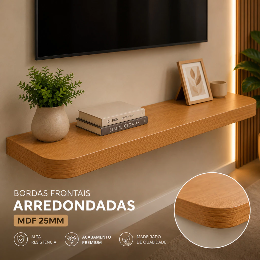 Prateleira PONTAS ARREDONDADAS MDF 25mm com Suporte Invisível Diversas Medidas Sala Quarto Cozinha — imagem 1