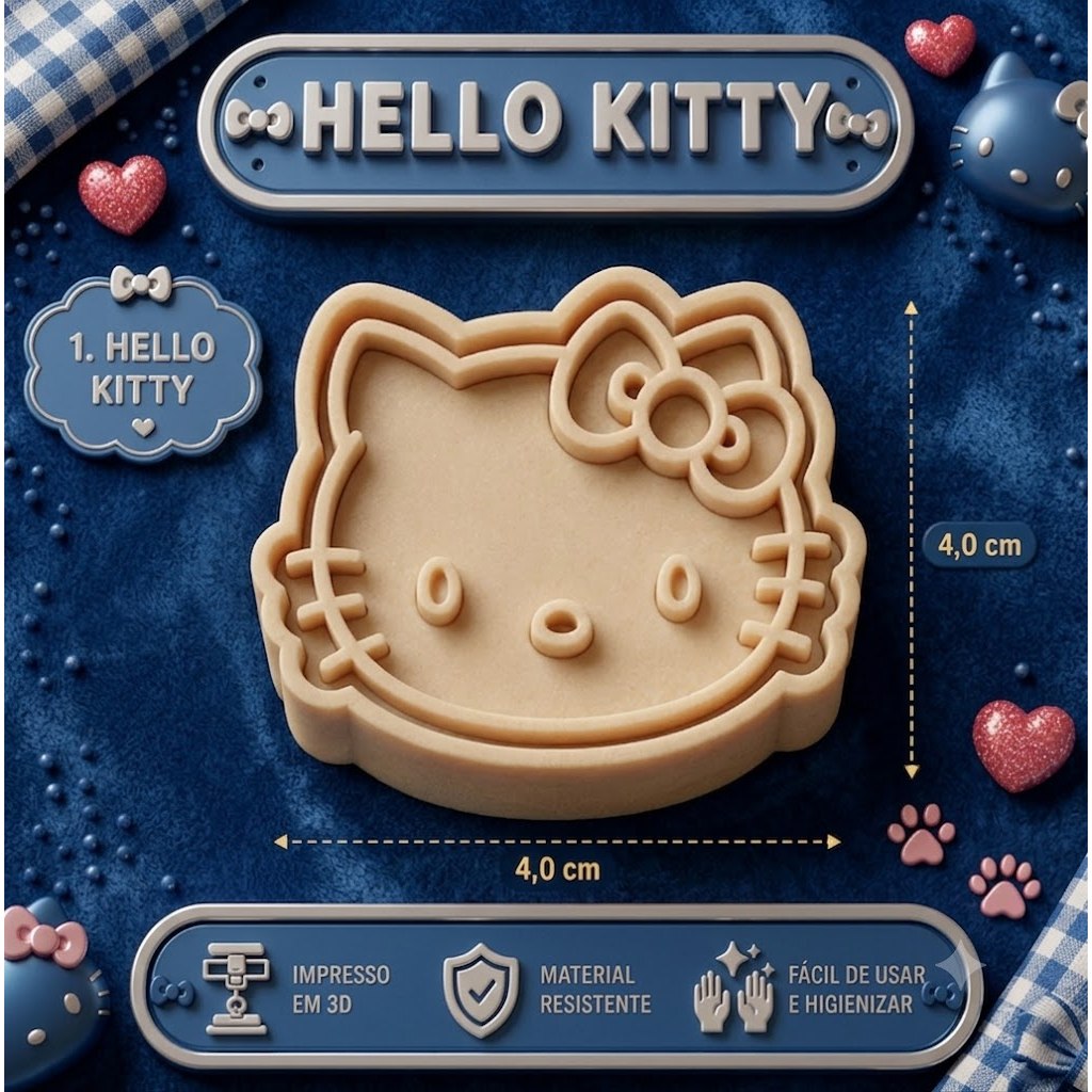 Kit 6 Ejetores Hello Kitty para Docinhos | Moldes para Brigadeiro, Pasta Americana e Biscuit | Impressão 3D