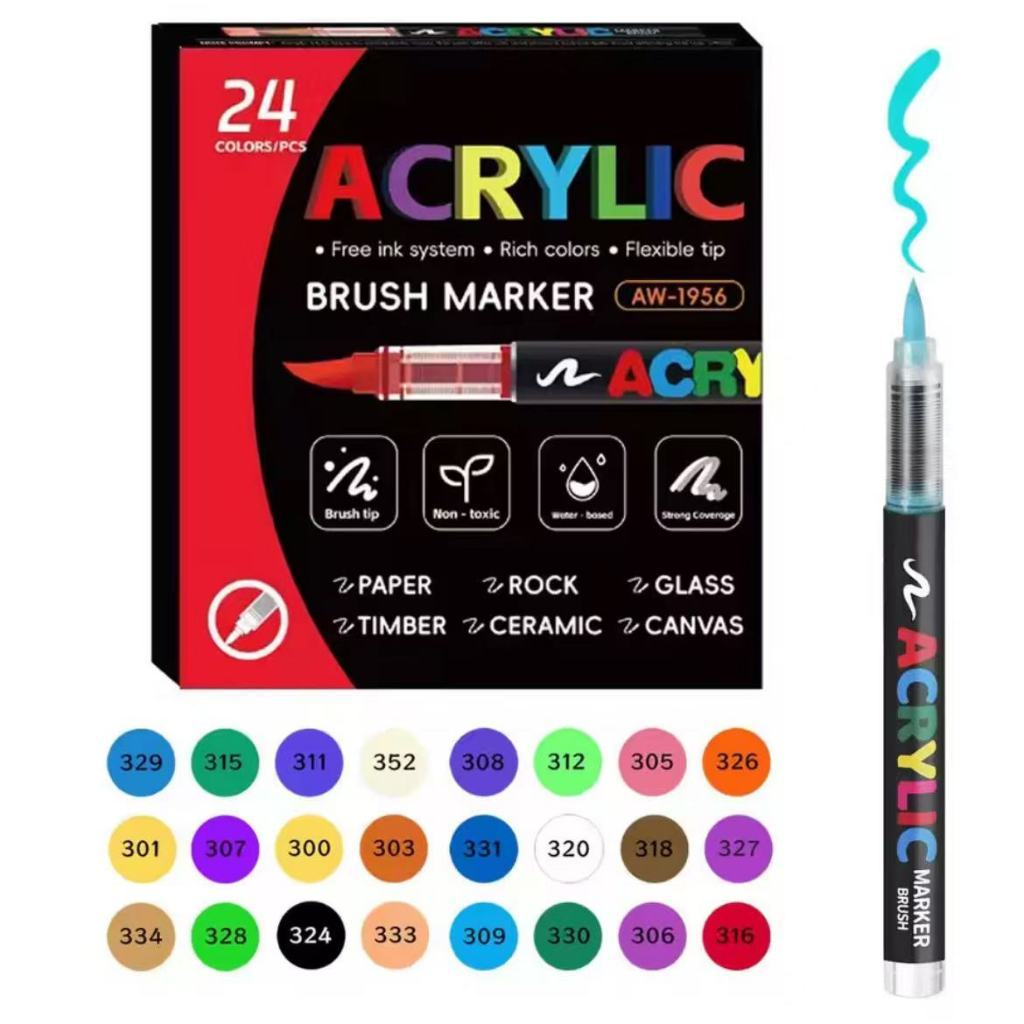 Kit Caneta Acrilica Marcador Permanente 12/24/36/48/60 Cores Pincel