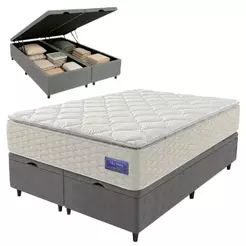 Cama Box Baú King Colchão Ortopédico Atena Molas Ensacadas Pillow Top 193x203x79cm Hip Sleep