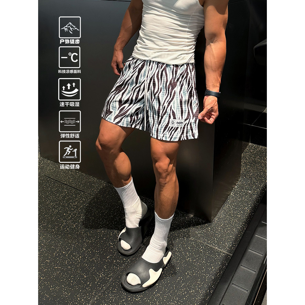 SATJDM shorts americano quarto calças branco tigre padrão shorts treinamento esportes Fitness lazer solto na moda nacion