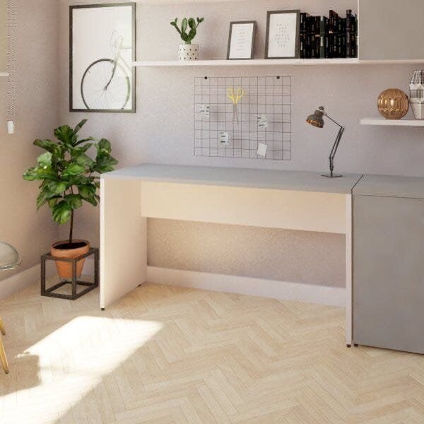 Escrivaninha Mesa Escritório 170CMX47CM 170cm Branca e Cinza Cristal Branco/Cinza Cristal