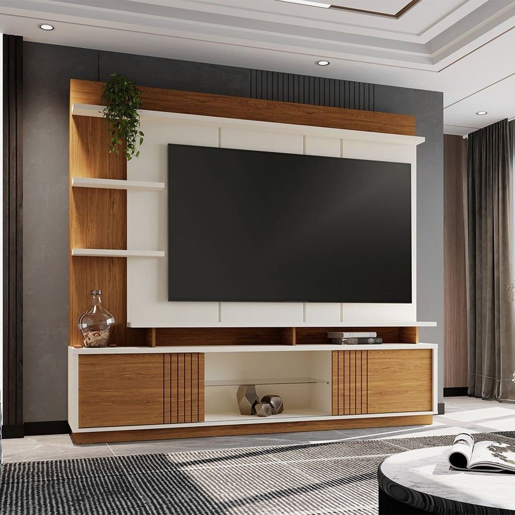 Estante para TV e Home Theater até 65 Polegadas MDF 200CMX184CM Vinhedos Off White/Amêndoa