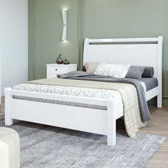 Cama de Casal Cabeceira com Detalhes Curvos Madeira Reali Branco Branco