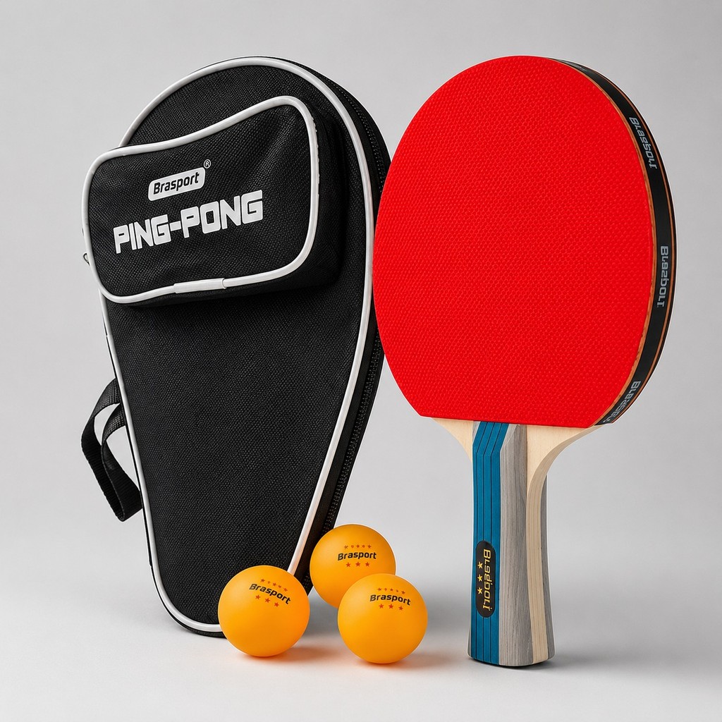 Raquete de ping pong profissional + 3 bolinhas + bag transporte tenis mesa amador iniciante jogar adulto infantil capa