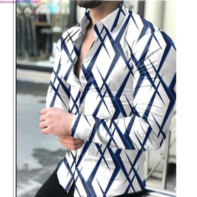 Moda Masculina Designer Céu Estrelado Roxo Azul Ouro Luxo Social Csa Lapela Tamanho Grande Casual Dot Print Manga Lon
