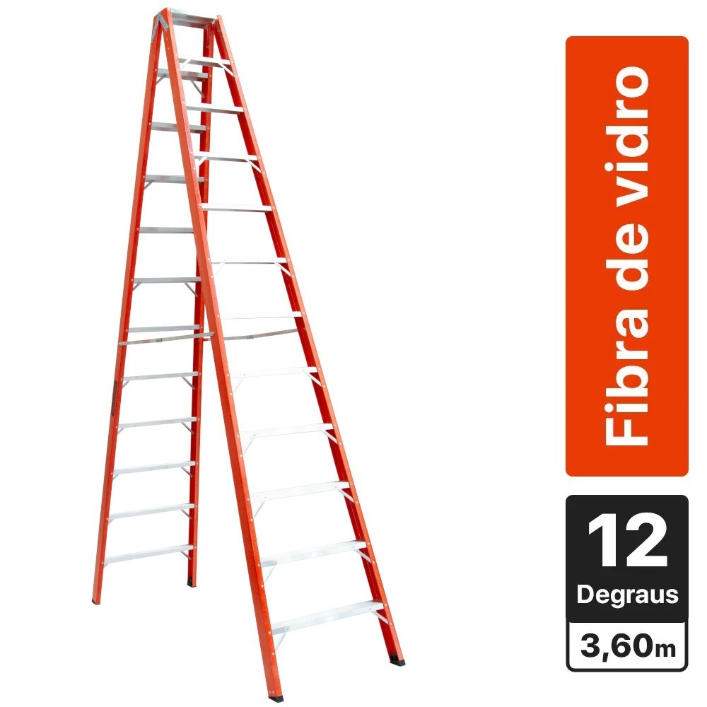 Escada tesoura dupla em fibra de vidro 12 degraus 3,60 m - ESC12360 Rotterman