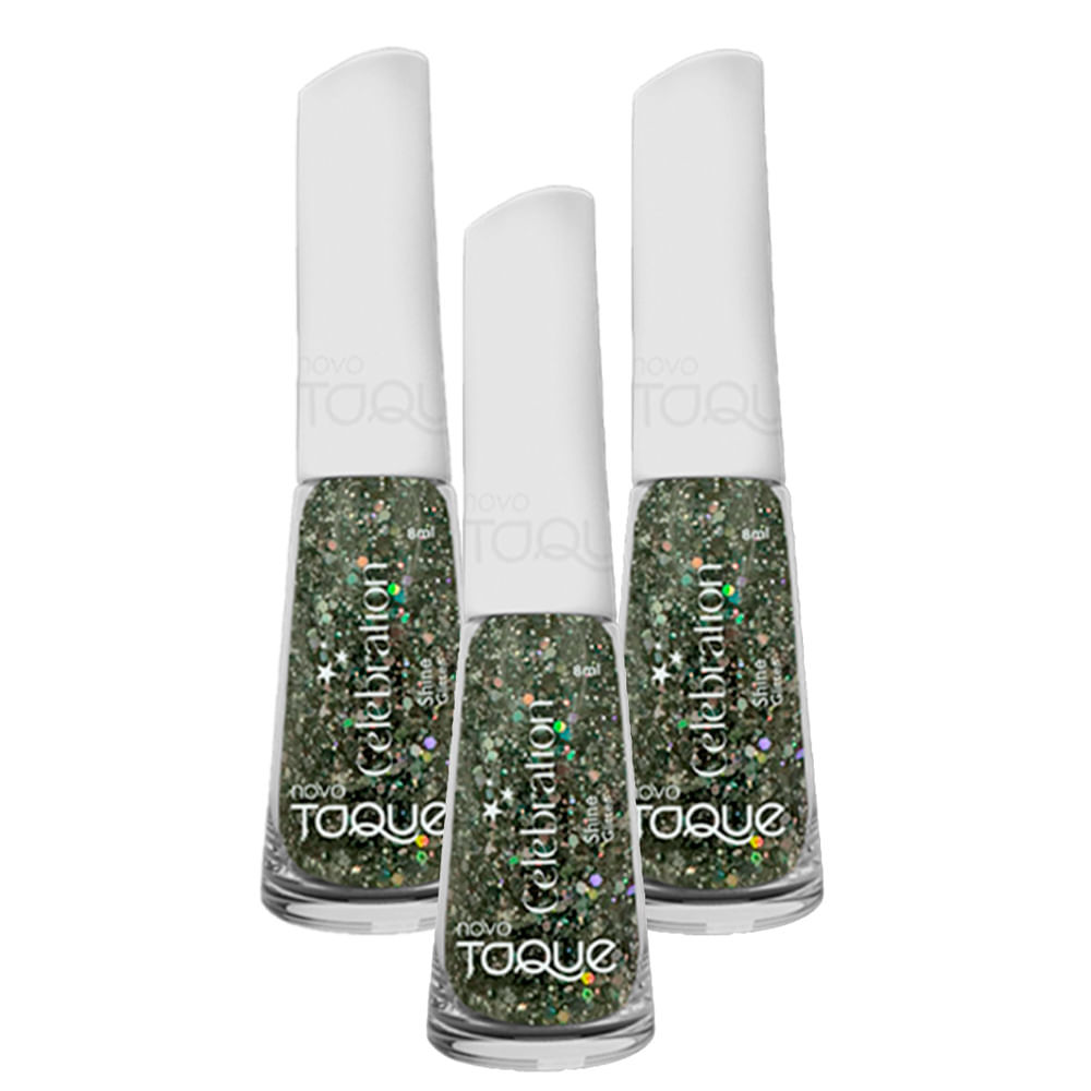 Kit 3 Esmalte Novo Toque Celebration Glitter Cor Shine 8ml