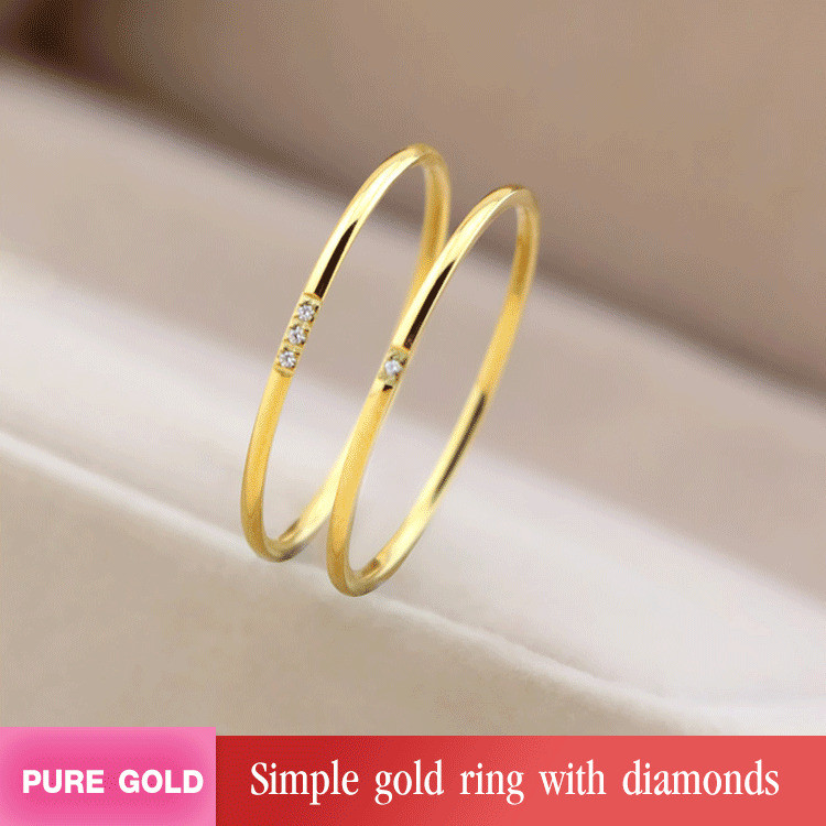 [Estilo Elegante] Anel Fino de Aço Titanium com Diamantes/Anel para Mulheres/Anel Simples/Anel de Moda/Anel Minimalista