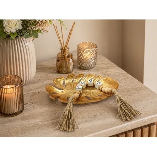 Folha Dourada 30 X22 Bandeja Decorativa Colar Centro De Mesa Dourado