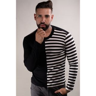 Camiseta Masculina JotaVê Manga Longa Viscolycra Detalhe Listrado Moda Casual