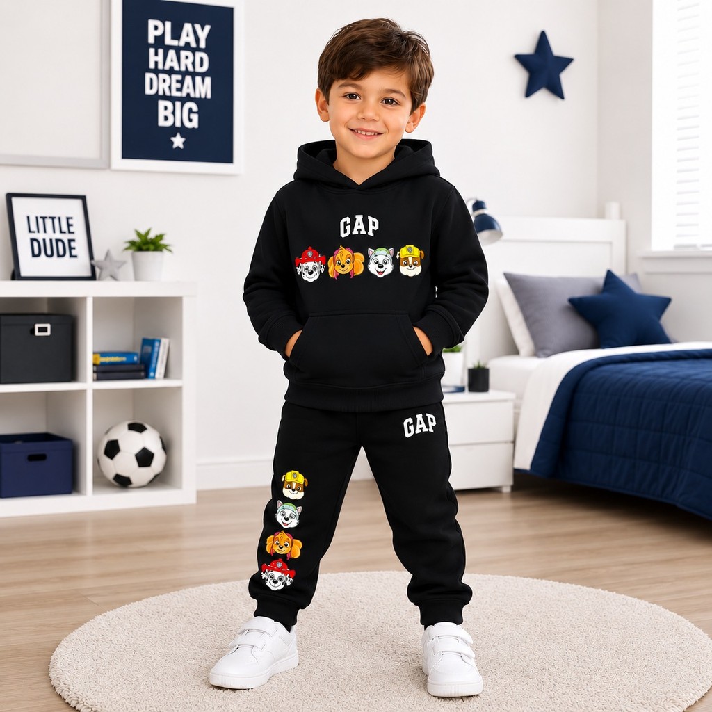 Conjunto Infantil Moletom Estampado Blusa Canguru com Capuz e Calça Flanelado Inverno Quentinho Confortável 2 ao 14