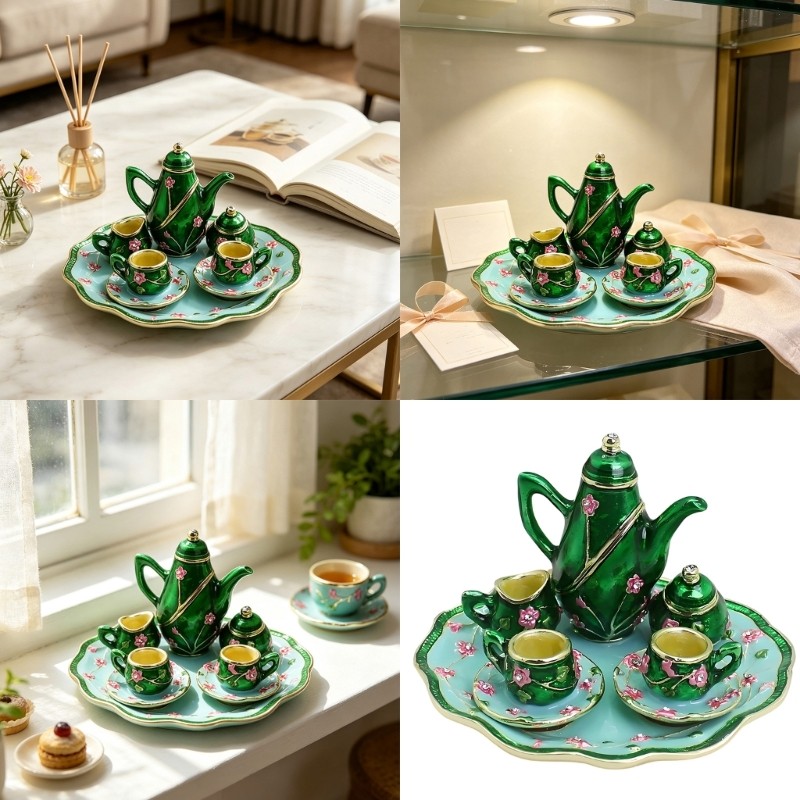 Li * Display Doméstico Destaque Serviço Florais Ornamentados Detalhe Pequeno Bule Ornamento Caixa