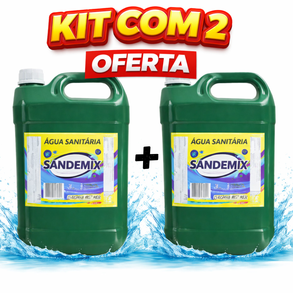 Kit com 2 Água Sanitária 5L Cloro Ativo Desinfetante Limpeza Pesada Multiuso