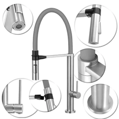 Torneira Cozinha Pia Gourmet Monocomando Inox Flexível Cinza Agua Quente Fria Movel