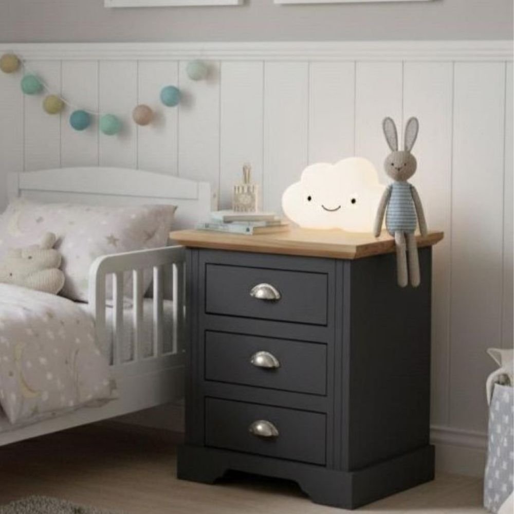 Mesa de Cabeceira Infantil 3 Gavetas Toledo Cinza